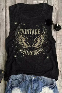 Vintage Country Music Gold Shimmer Sleeveless T Shirt