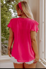 Load image into Gallery viewer, Hot Pink Boho Flowy V Neck Flutter Sleeve Blouse
