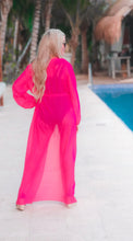 Load image into Gallery viewer, Hot Pink Tides and Tans Belted Maxi Length Cover Up
