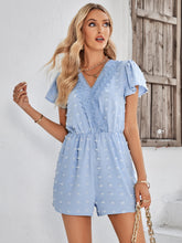 Load image into Gallery viewer, Swiss Dot Lace Trim Flutter Sleeve Romper with Pockets
